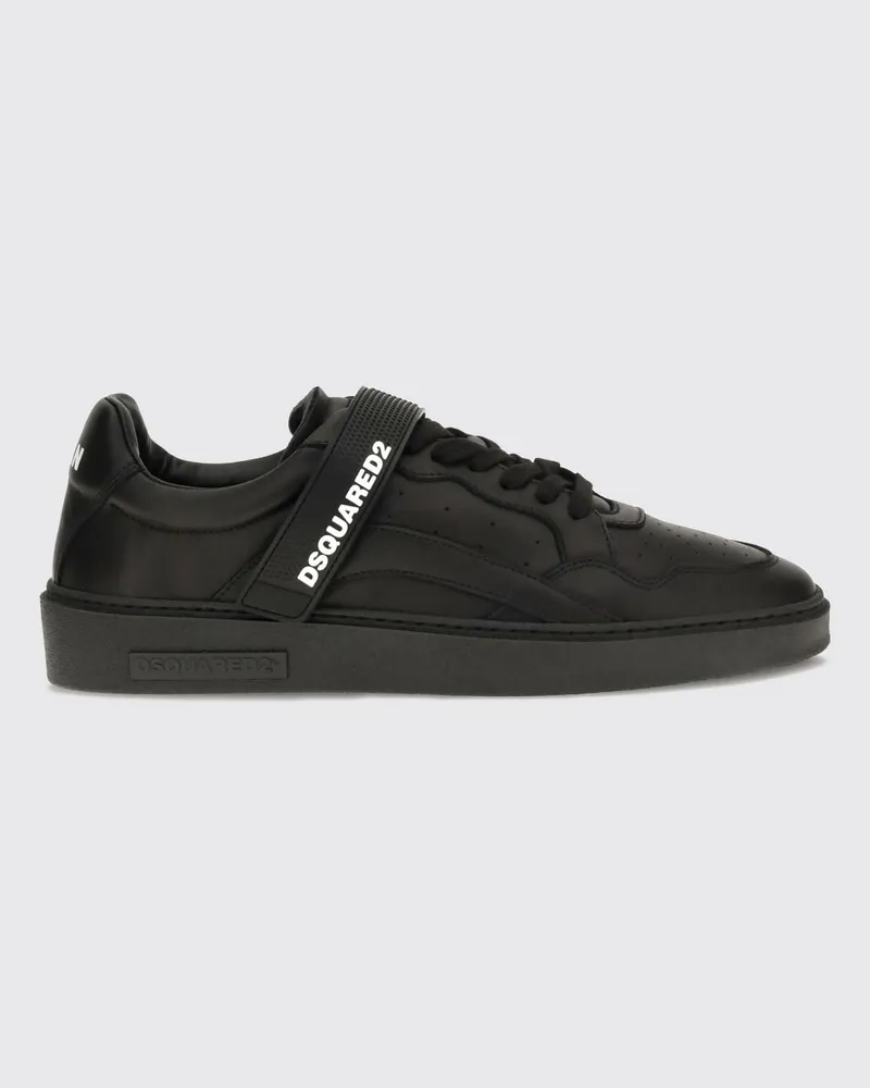 Dsquared2 Low-Top-Sneaker aus Kalbsleder mit aufgedrucktem Logo Schwarz
