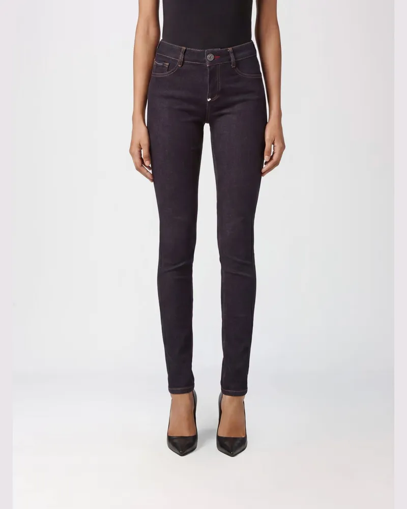 Philipp Plein Cropped Skinny-Jeans aus Stretch-Denim mit Hexagon-Logo Denim