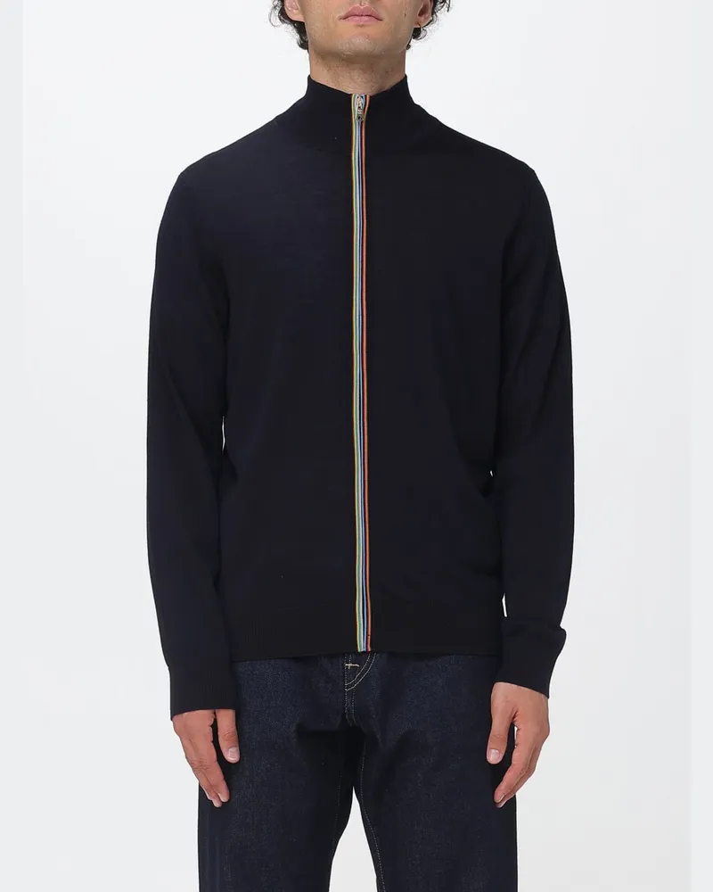 Paul Smith Zip-Cardigan aus Merinowolle mit Stehkragen und schrägen Taschen Blau