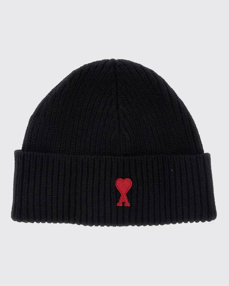 AMI Paris Beanie von aus Wollmischung mit Logo Schwarz