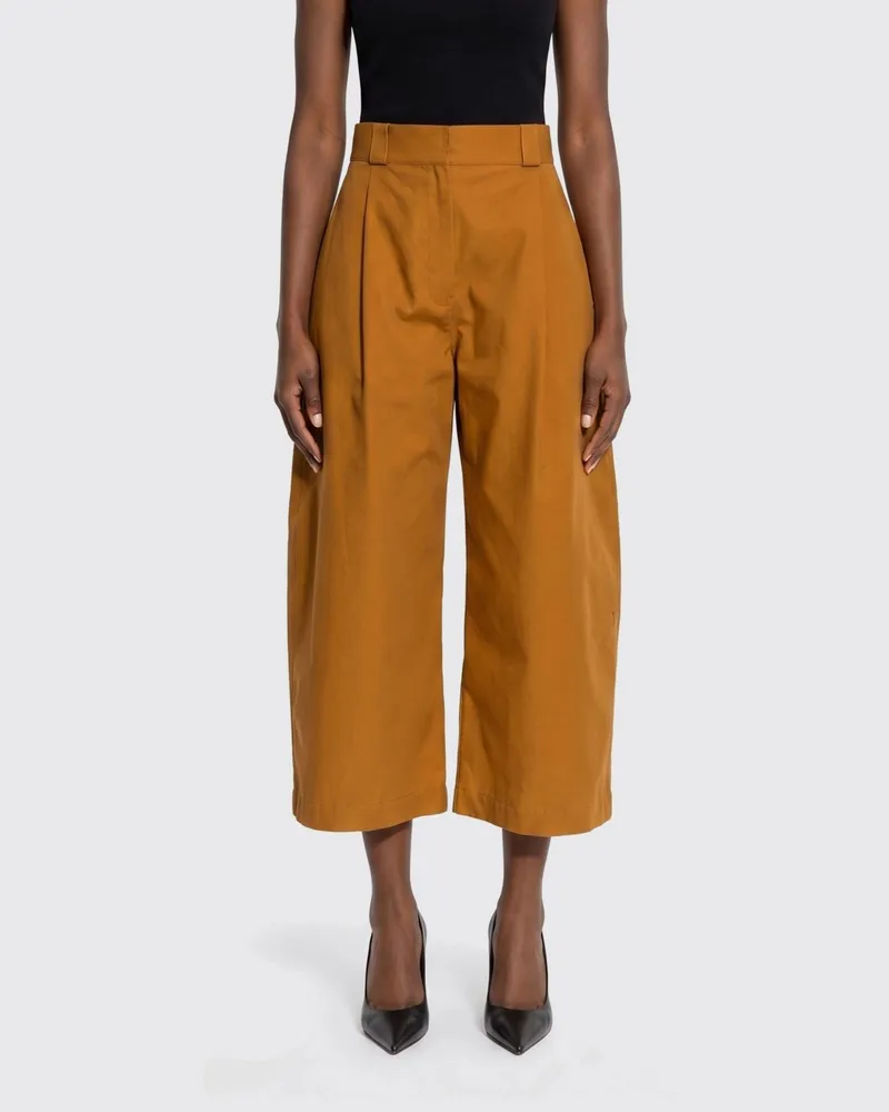Balenciaga Cropped-Hose aus Baumwolle mit weitem Bein und hoher Taille Braun