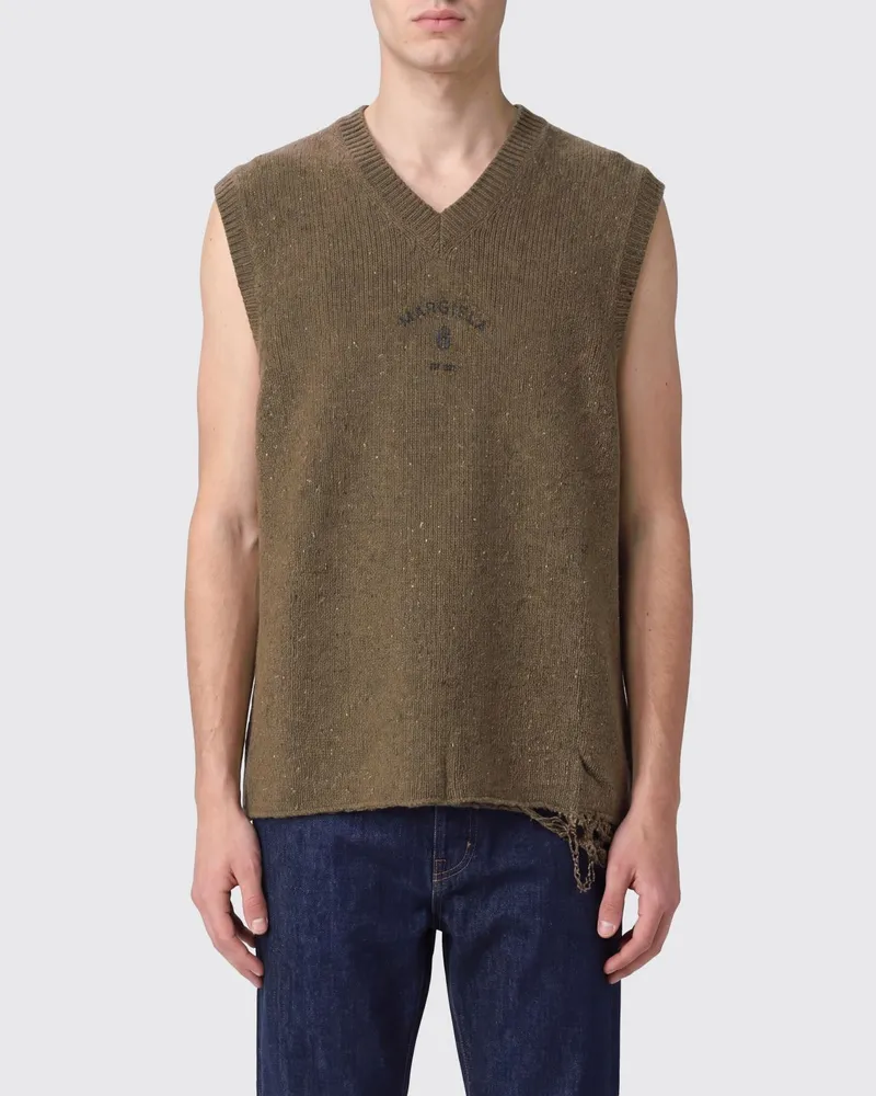 Maison Margiela Strickweste aus Wollmischung mit V-Ausschnitt und Logo Mud