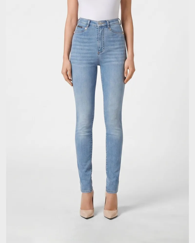 Philipp Plein Skinny Fit Jeans aus Denim Türkis