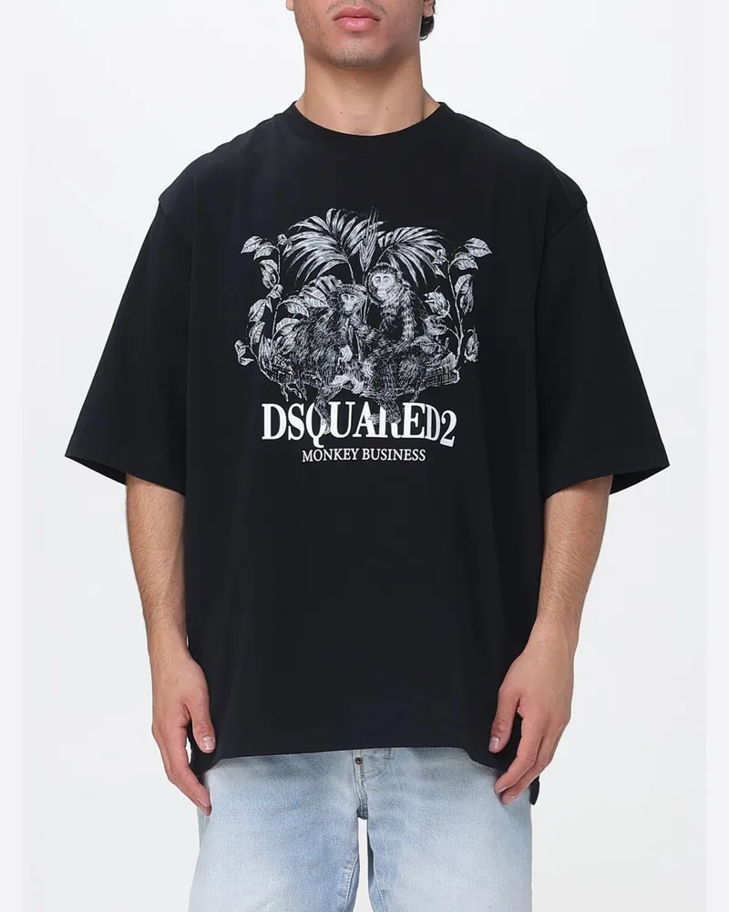 Dsquared2 Bedrucktes Baumwoll-T-Shirt Schwarz