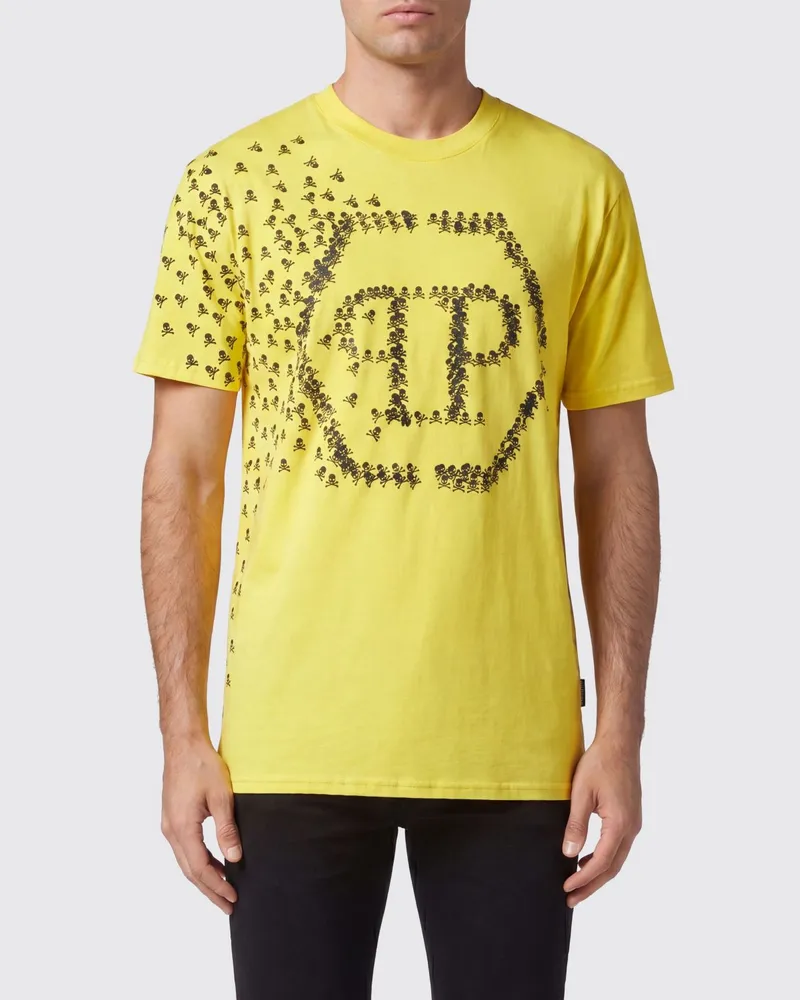 Philipp Plein Baumwoll-T-Shirt mit kontrastierendem Hexagon-Logoprint auf der Brust Gelb