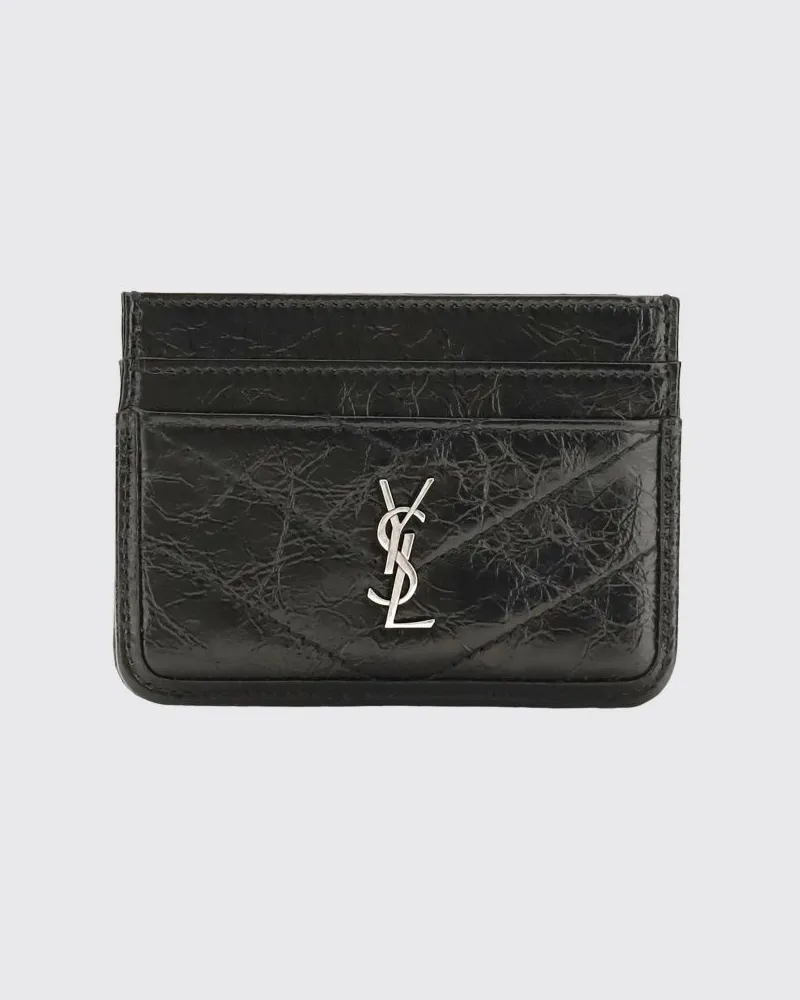 Saint Laurent Niki Kartenetui aus Chevron-Leder mit YSL-Monogramm Schwarz