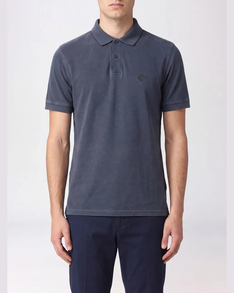 Herno Slim Fit Kurzarm-Polohemd aus Baumwolle mit geripptem Kragen Blau