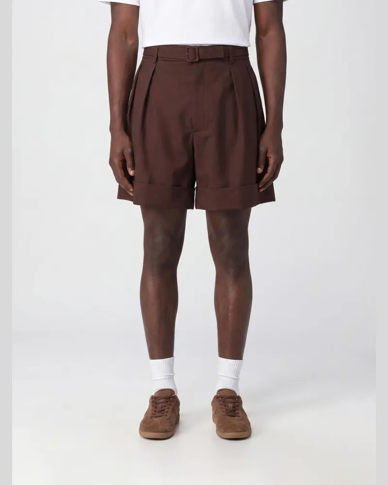 Saint Laurent Maßgeschneiderte Wollshorts von mit mittelhohem Bund und Umschlag Braun