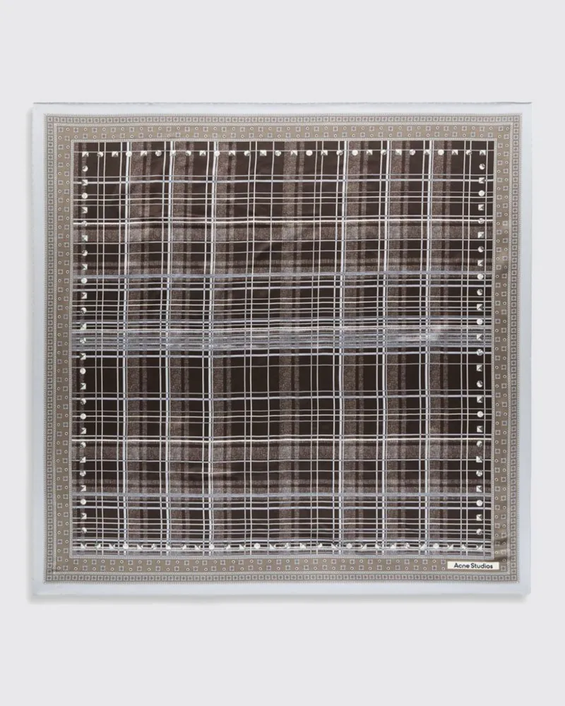 Acne Studios Quadratisches Halstuch aus Bio-Seide mit Tartan-Print Grau