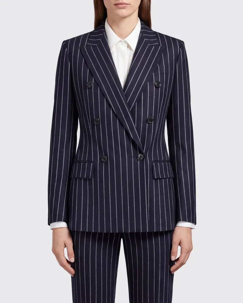 Max Mara Nadelstreifen Doppelreihiger Slim Fit Blazer aus Schurwollmischung Blau