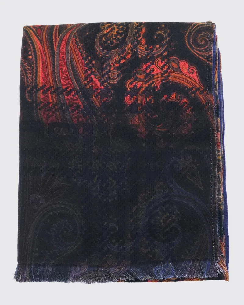 Etro Schal aus reiner Wolle mit Paisley-Print und Fransenrändern Bunt