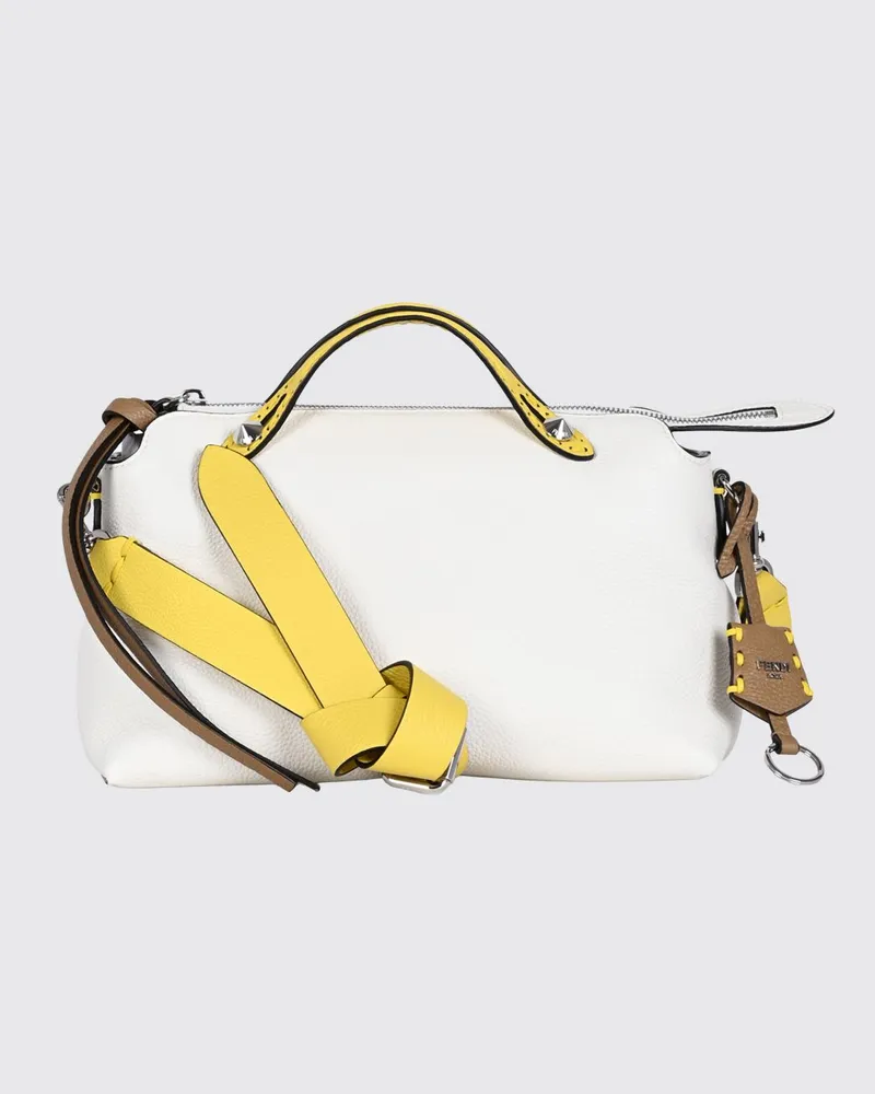 Fendi Mittelgroße By The Way Selleria Handtasche aus zweifarbigem genarbtem Leder Ivory