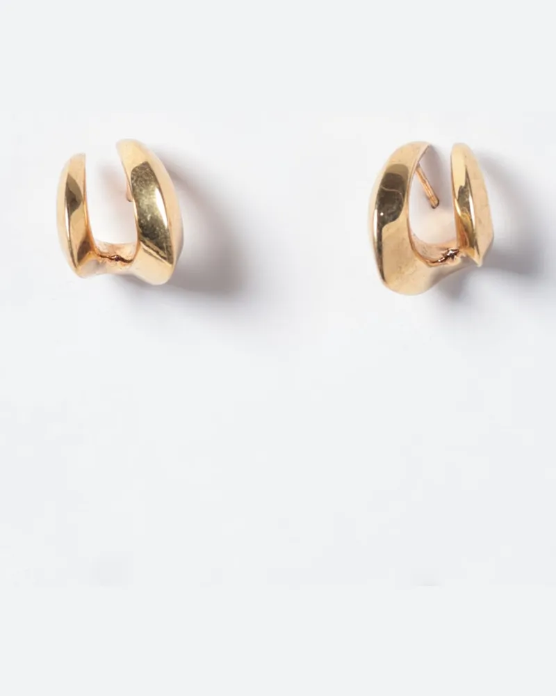 PANCONESI Asymmetrischer Hängeohrring aus Metall mit graviertem Logo Gold