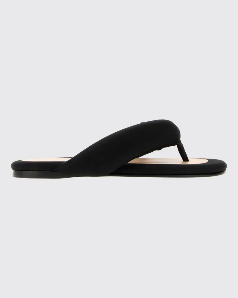 Carven Zehenstegsandalen aus Satin mit niedrigem Absatz Schwarz