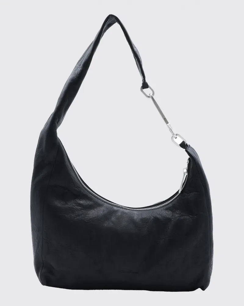 Rick Owens Gemini Schultertasche aus Leder in Knitteroptik Schwarz