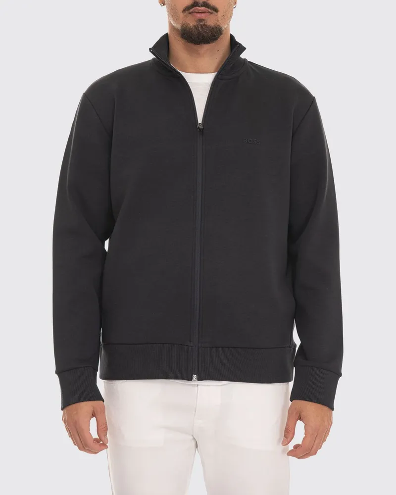 HUGO BOSS Rollkragen-Sweatshirt aus Baumwolle mit Reißverschluss und elastischen Bündchen Blau