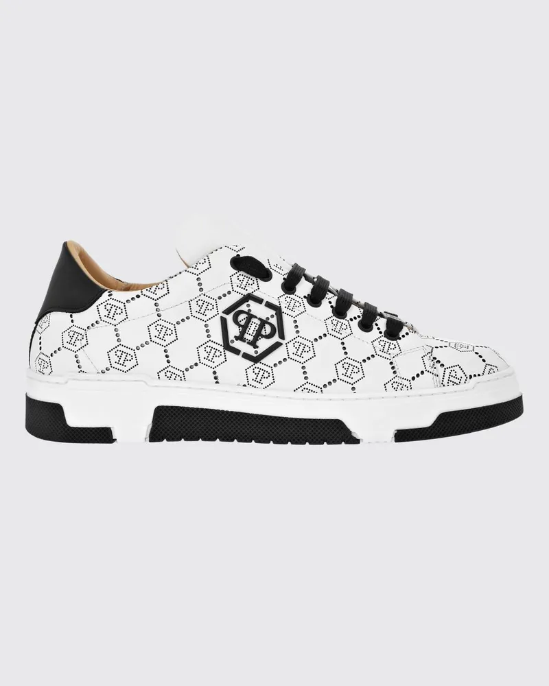 Philipp Plein Niedrige Leder-Sneaker mit Strass-Hexagon-Logo Schwarz