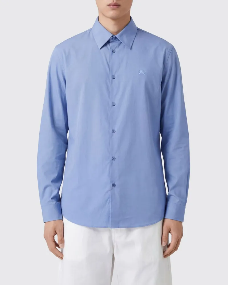 Burberry Regular Fit Langarm-Baumwollhemd mit französischem Kragen Blau