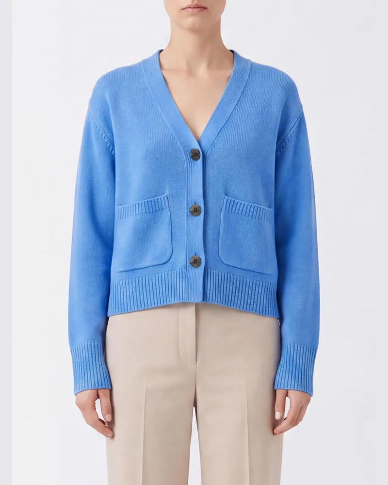 Lisa Yang V-Ausschnitt-Cardigan aus 100% Kaschmir mit Rippbündchen Hellblau