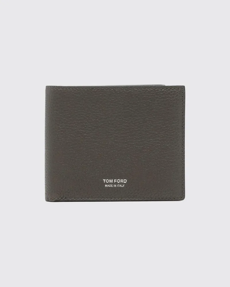Tom Ford Bifold-Geldbörse aus Kalbsleder mit Geldscheinfach und Logo Grau