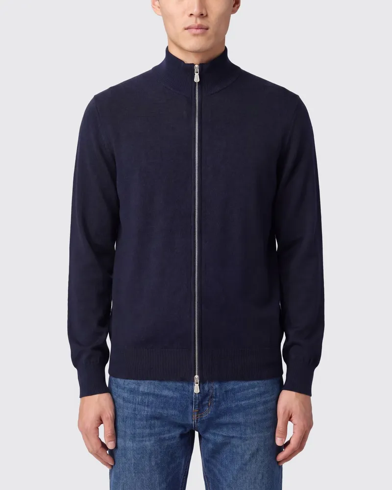 Brunello Cucinelli Rollkragen-Cardigan aus Kaschmir und Seide mit Reißverschluss Navy