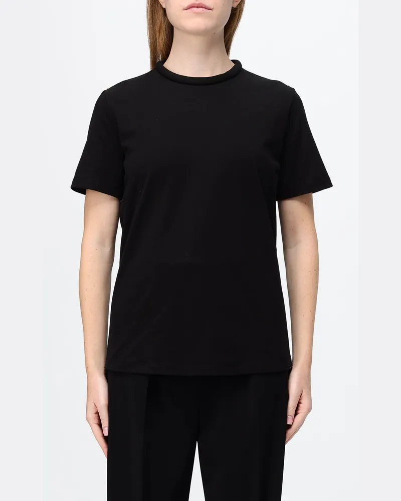 Elisabetta Franchi Baumwoll-T-Shirt mit metallischem Logo und Rückenverschluss Schwarz