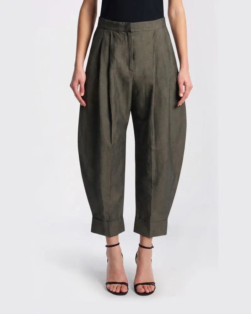 PT TORINO Cropped Fit Hose aus Baumwolle und Leinen Braun