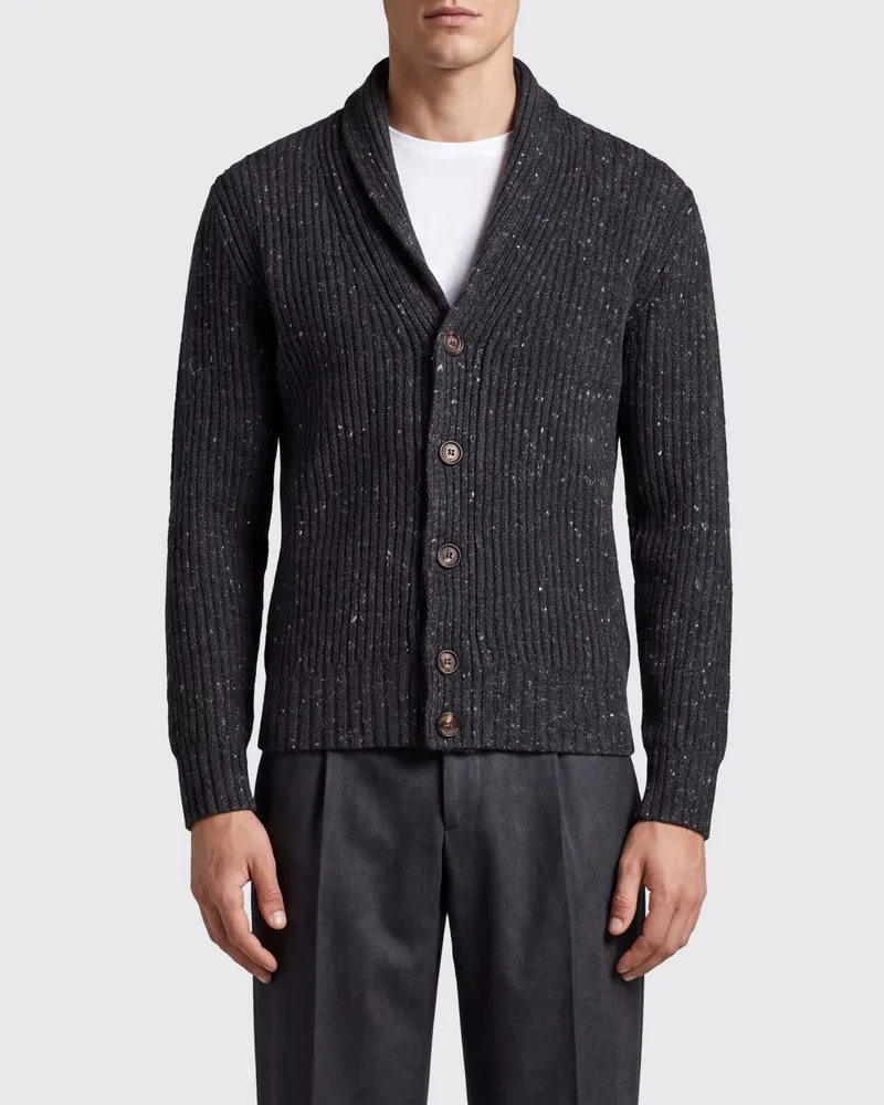 Eleventy Schmal geschnittener Cardigan aus Wolle und Kaschmir mit abstraktem Muster und Schalkragen Grau