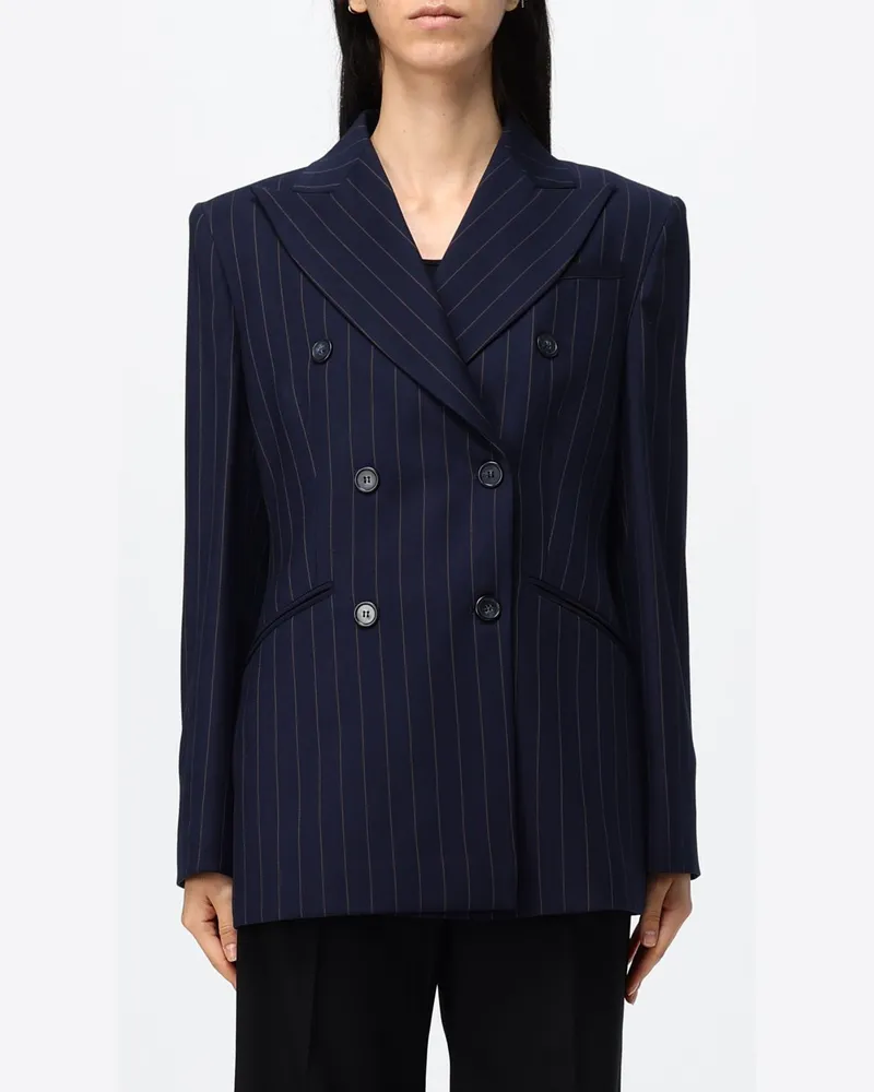 Hanita Doppelreihiger Nadelstreifen-Blazer von aus Viskosemischung mit steigendem Revers Blau