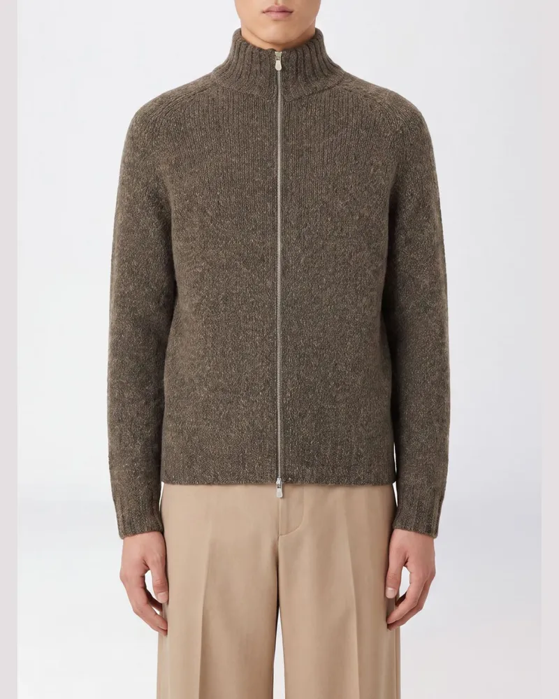Brunello Cucinelli Rollkragen-Cardigan mit Reißverschluss aus Kaschmir und Seide Braun