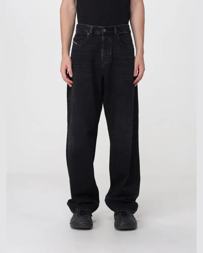 Diesel Wide-Leg-Jeans aus schwarzem Denim mit mittlerer Leibhöhe und Fünf-Taschen-Design Schwarz