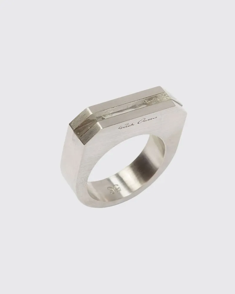 Rick Owens Hollywood Ring von aus verchromtem Messing mit Kristallen und Logo Silber