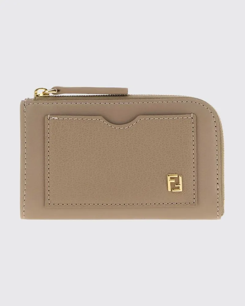 Fendi Flacher Kartenhalter aus Kalbsleder mit FF-Metalllogo Taubengrau