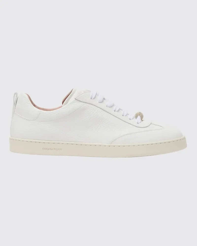 Fabiana Filippi Low-Top-Sneakers von aus genarbtem Leder mit Schmuckelement Weiß
