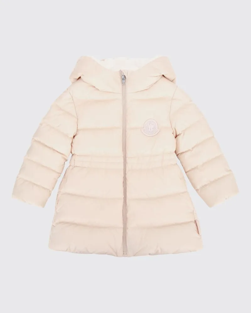 Moncler Langer wasserabweisender Nylon-Daunenmantel von für Mädchen mit Kapuze Pink