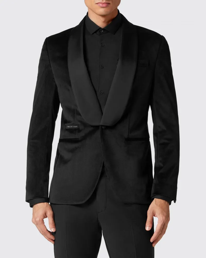 Philipp Plein Smoking-Blazer aus Samt mit Satin-Schalkragen Schwarz