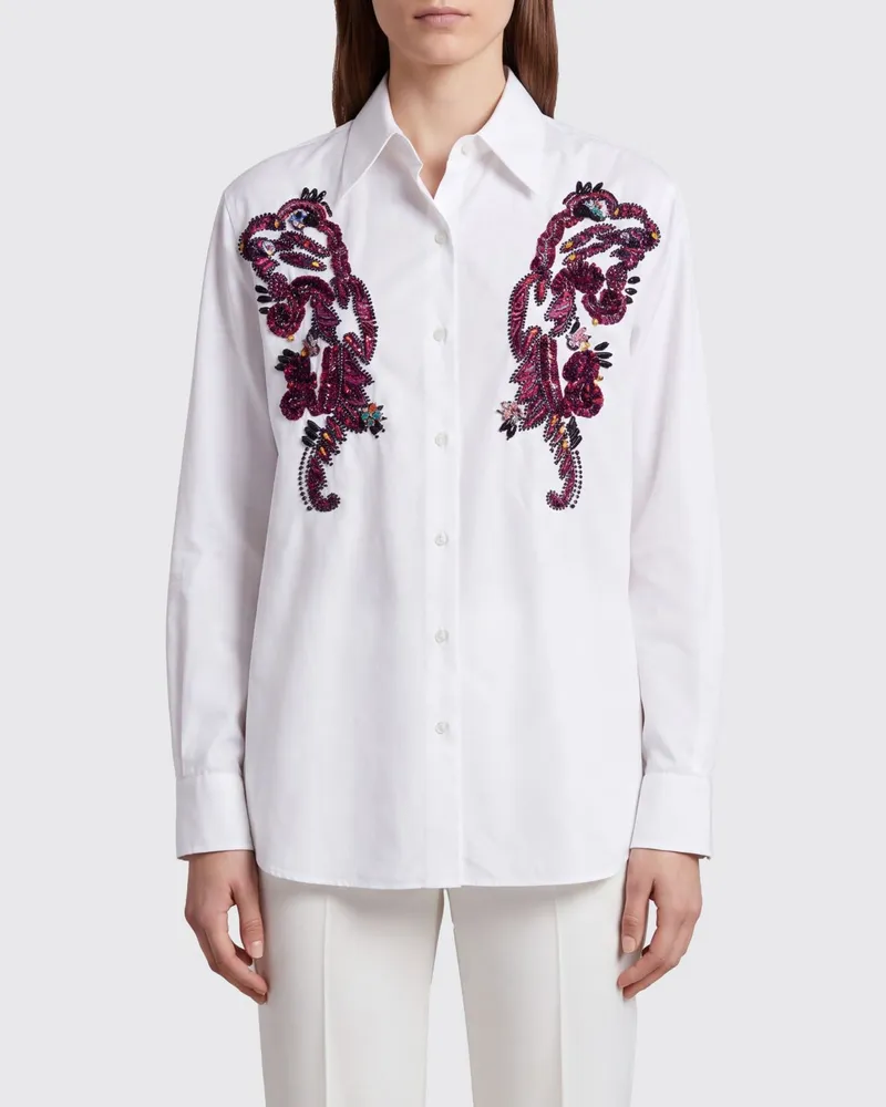 Dries van Noten Schmal geschnittenes Baumwollpopeline-Hemd mit Perlen- und Strassstickerei Weiß