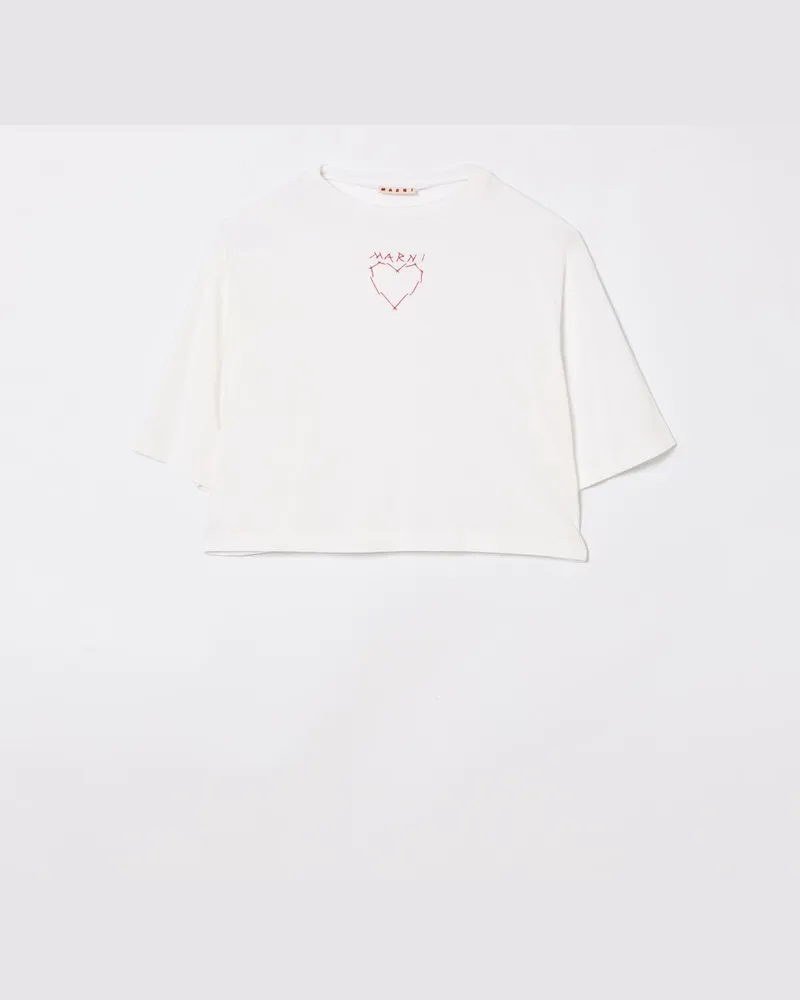 Marni Kurzes Baumwoll-T-Shirt mit Logo Weiß