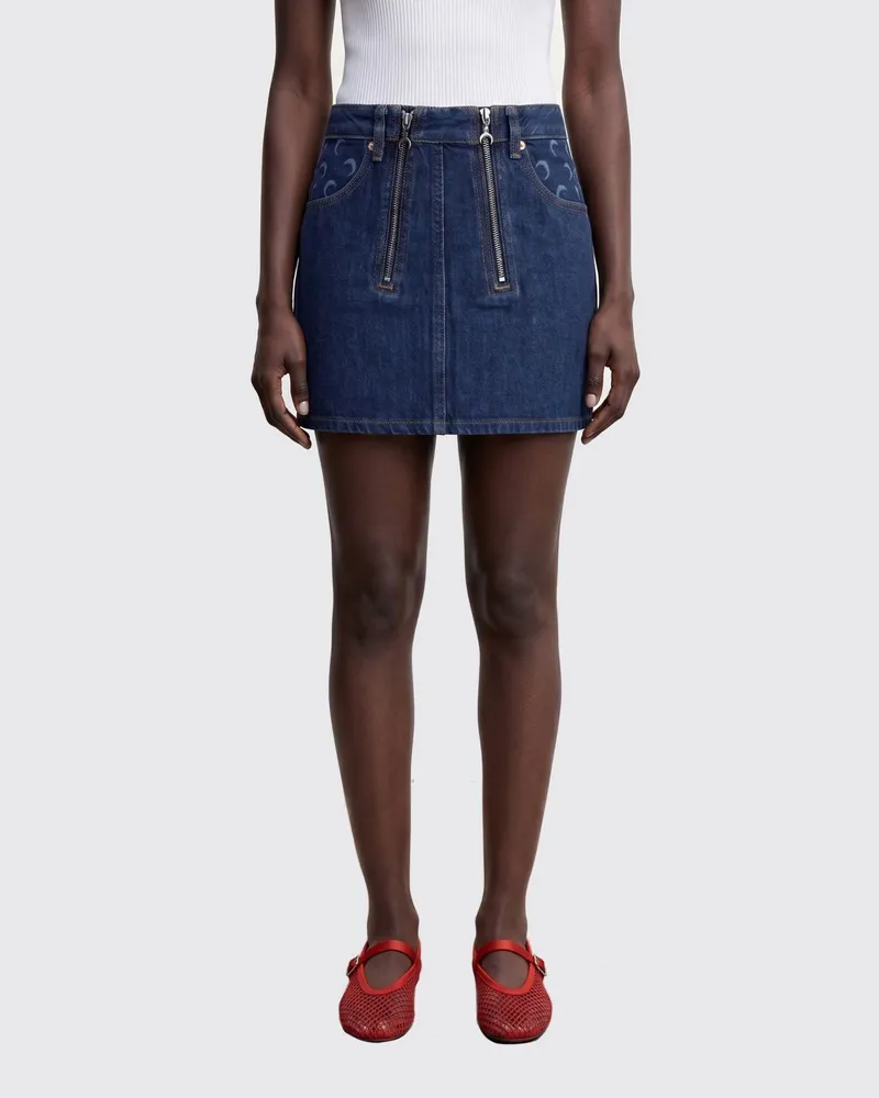 Marine Serre Mini-Jeansrock mit Monogramm-Print Blau