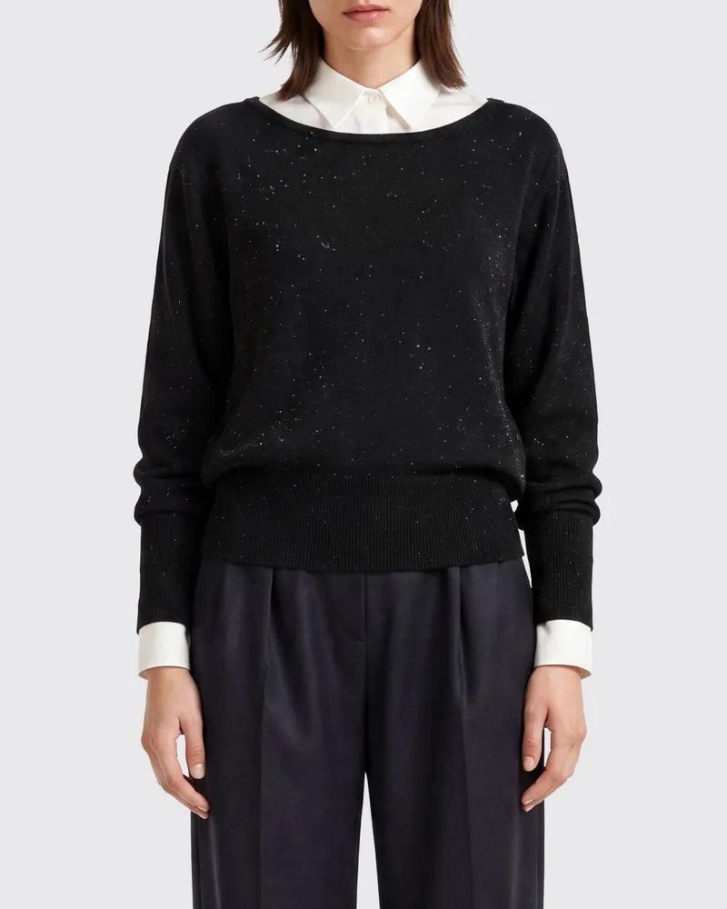Herno Pullover aus Viskose und Lurex mit U-Boot-Ausschnitt Schwarz