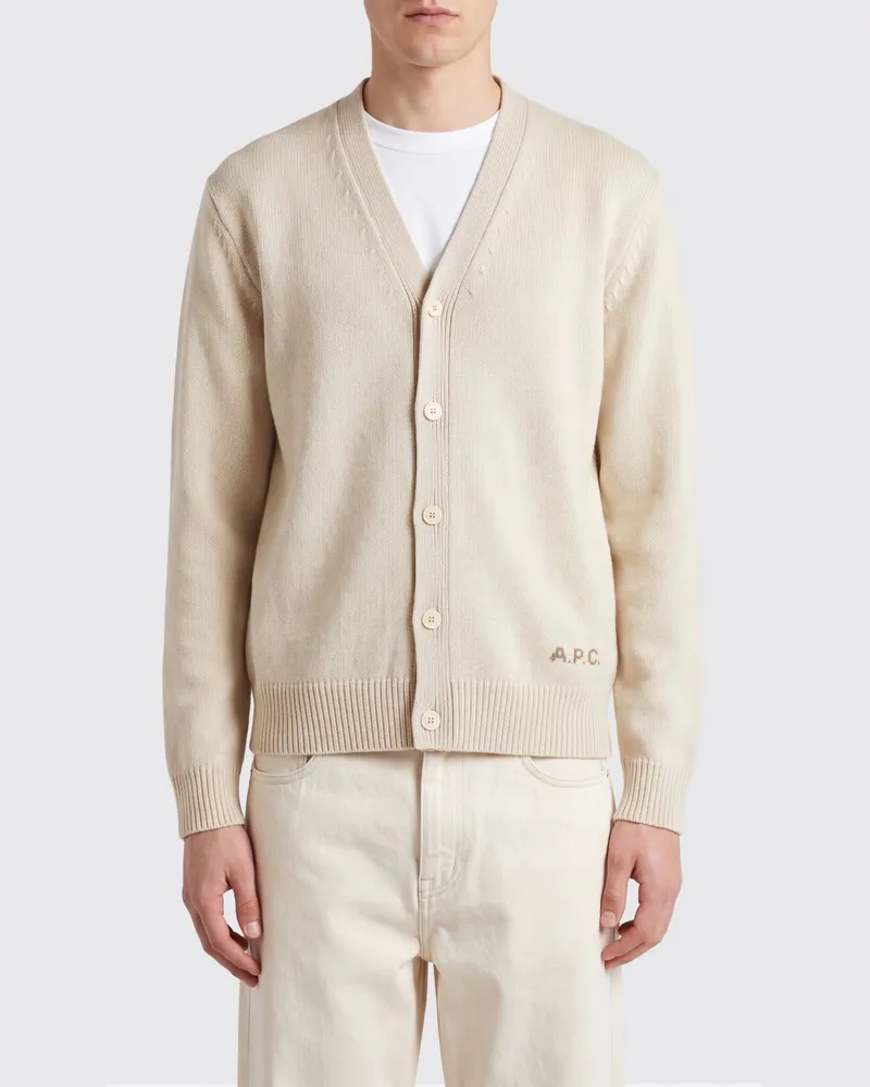 A.P.C. V-Ausschnitt Cardigan aus reiner Wolle mit Kontrastlogo Ecru