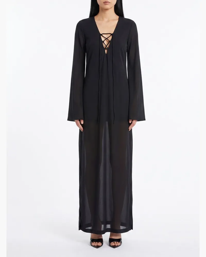 ANDAMANE Langer Ava Kaftan aus Jersey mit V-Ausschnitt Schwarz