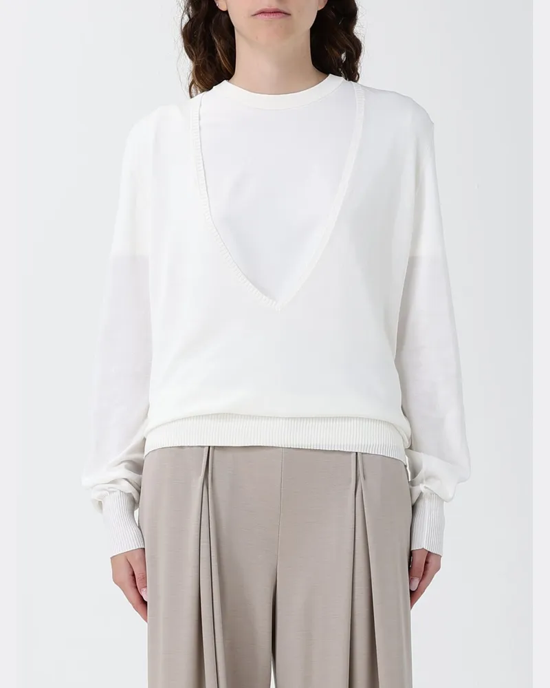 Paloma Wool Wollpullover mit V-Ausschnitt mit langen Ärmeln und Rippbündchen Weiß