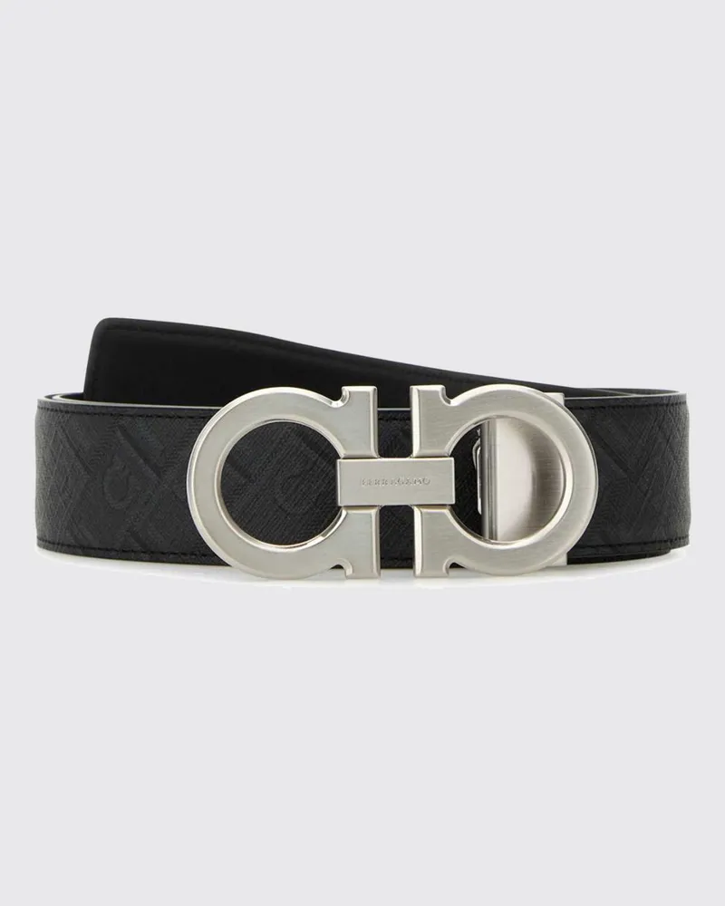 Ferragamo Verstellbarer Monogramm-Ledergürtel mit Gancini-Schnalle Schwarz