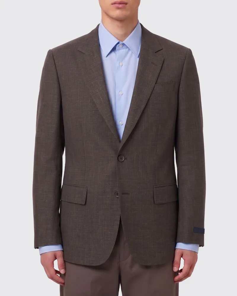 HUGO BOSS Einreihiger Blazer aus Wolle Seide und Leinen Braun
