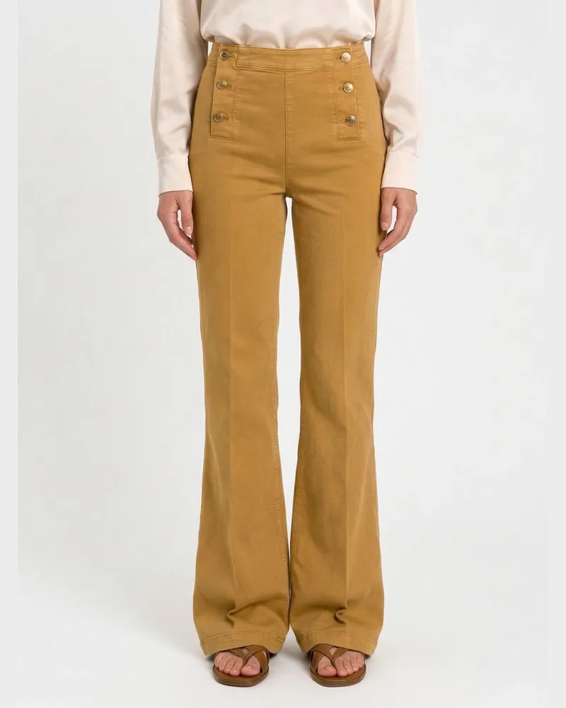Twin-Set Ausgestellte Stretch-Baumwollhose Braun