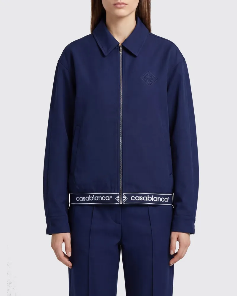 Casablanca Paris Kurze Hemdjacke aus Wollmix von mit Kontrast-Logo Navy
