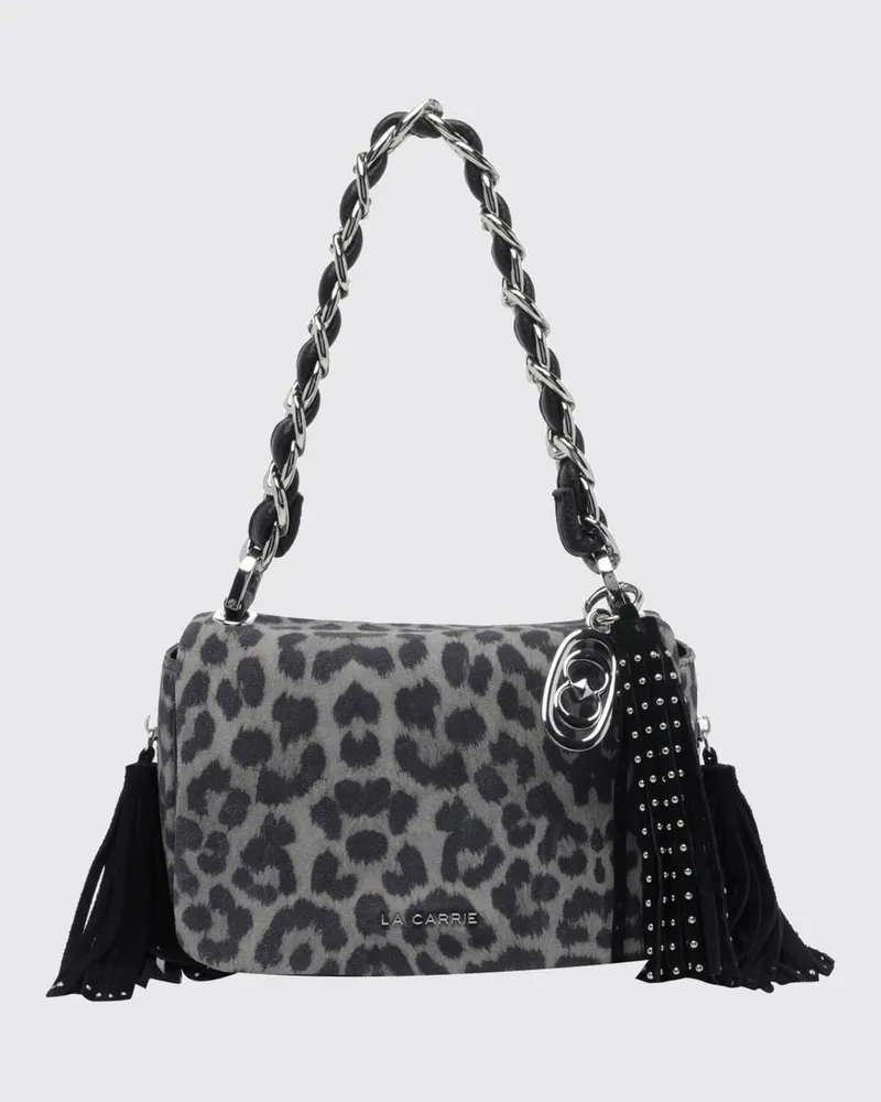 LA CARRIE Mini-Schultertasche aus Veloursleder mit Animal-Print und Charms Grau