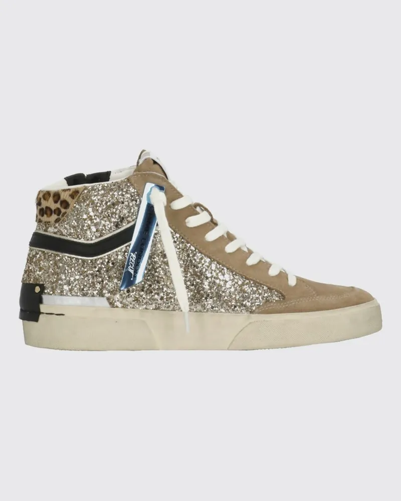 Crime SK8 Recut High-Top-Sneakers aus Veloursleder und Glitzerleder Beige