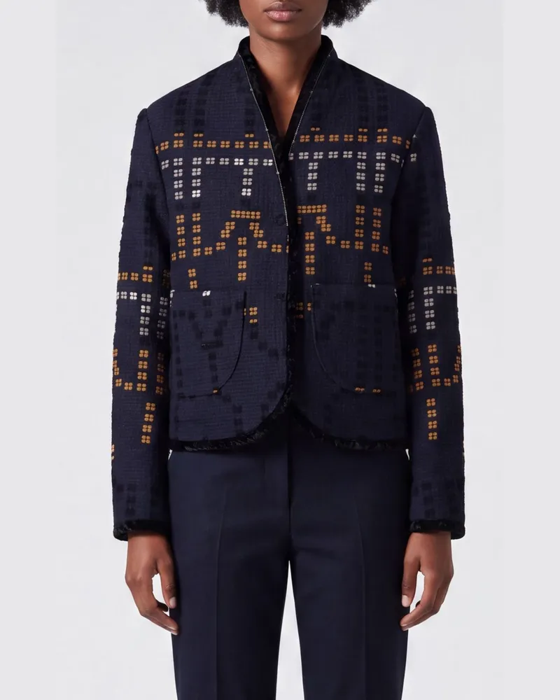 forte_forte Kurze Jacquard-Jacke Samarcanda von aus Baumwoll-Woll-Mischung Blau